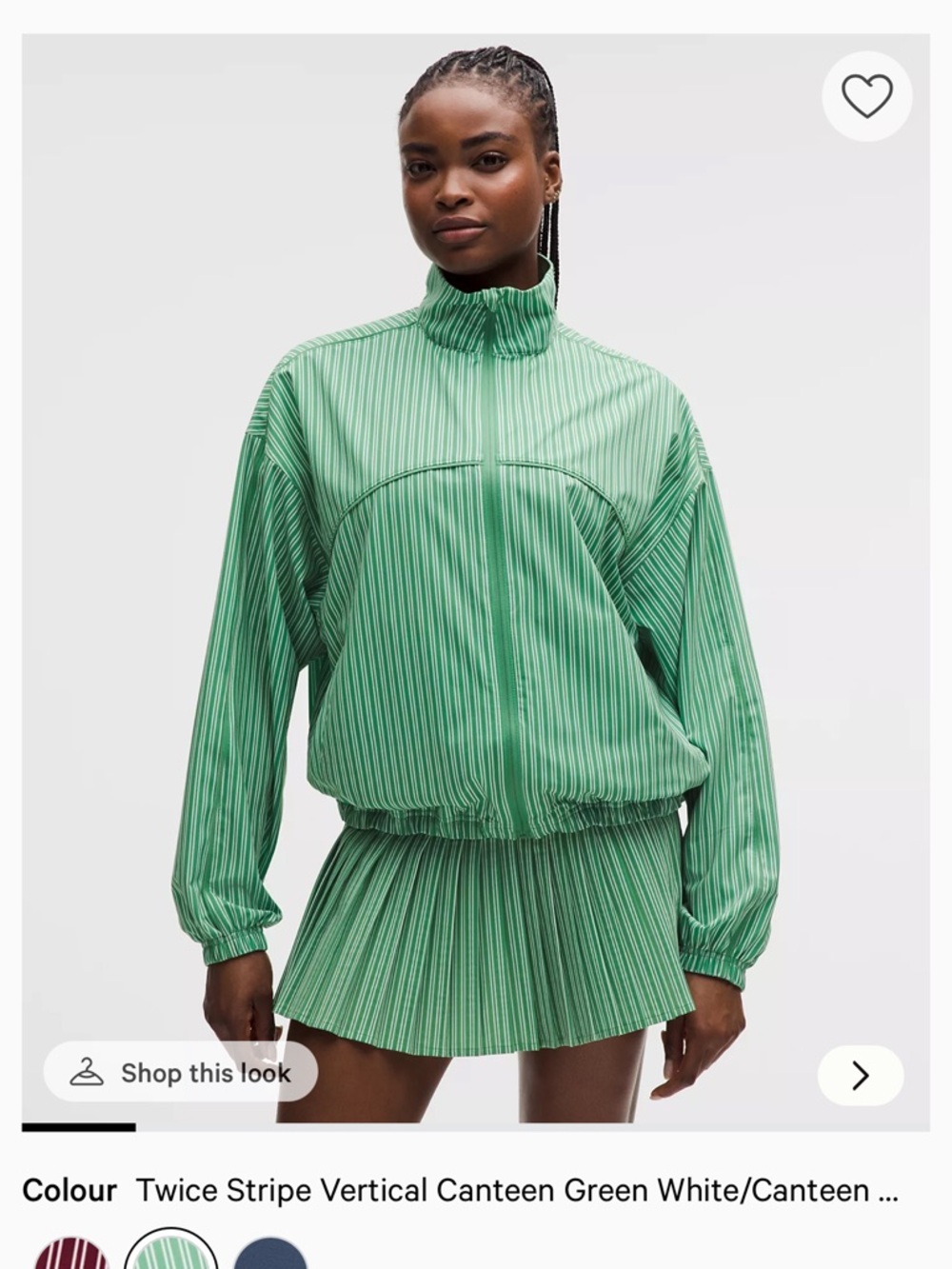 lululemon athletica Canteen Green Striped Bomber Jacket and Skirt Set - XS